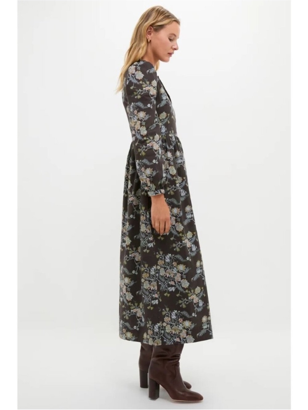 Tuckernuck Long Sleeve Brown Multi Floral Oslo Midi Dress - Picture 2 of 3